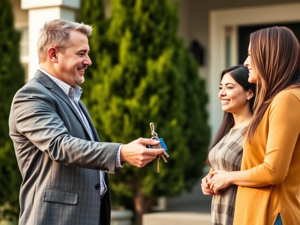 Property manager handing keys to new residents